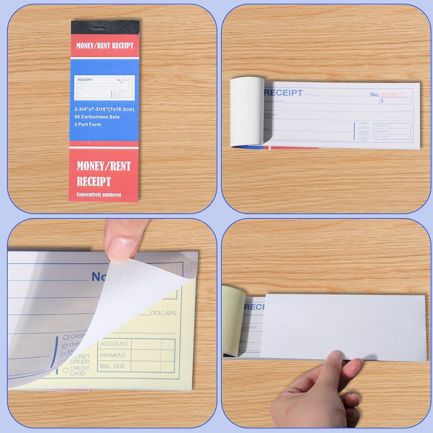 12 Pads Money and Rent Receipt Book 2.75 x 7.2 Inch Receipt Log Book Bound Cover 2 Part Carbonless Receipt Book with Carbonless Copies 50 Sets Per Book