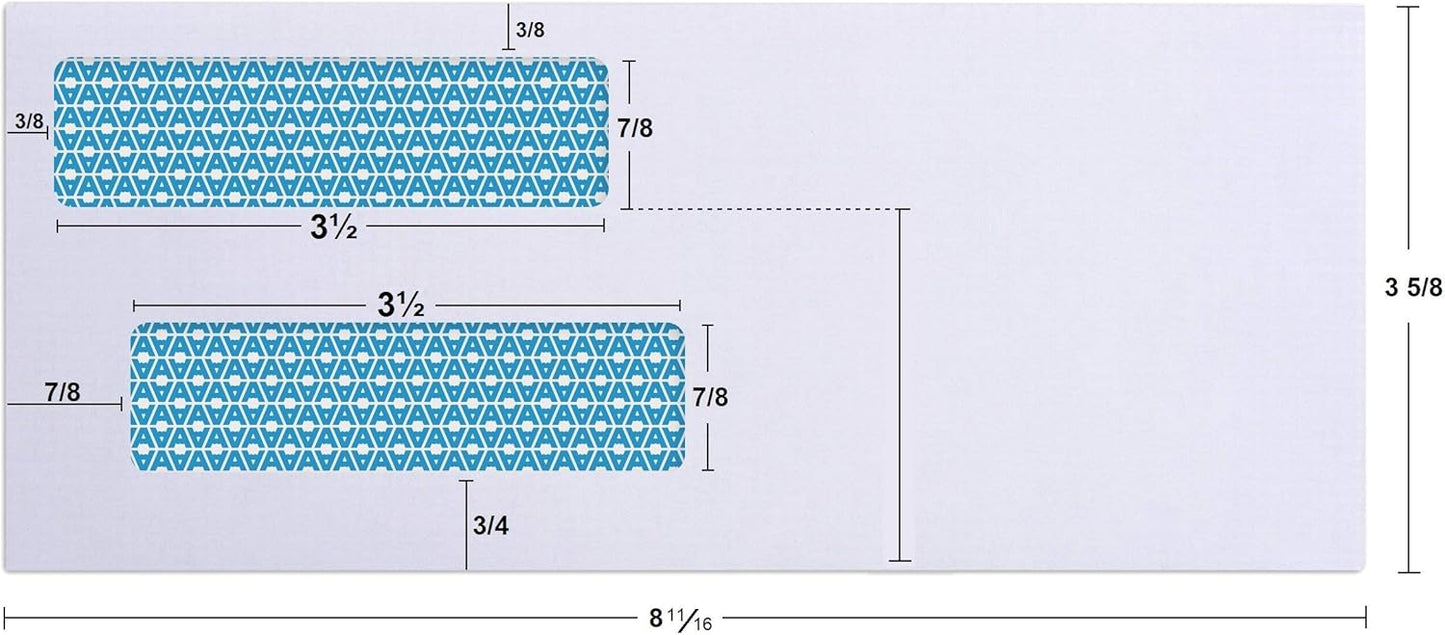 Aimoh 500#8 Double Window Gummed Security Envelopes - for Business Checks, QuickBooks & Quicken Checks, Size 3 5/8 x 8 11/16 Inches - Checks Fit Perfectly - Not for Invoices, 500 Count (30181)