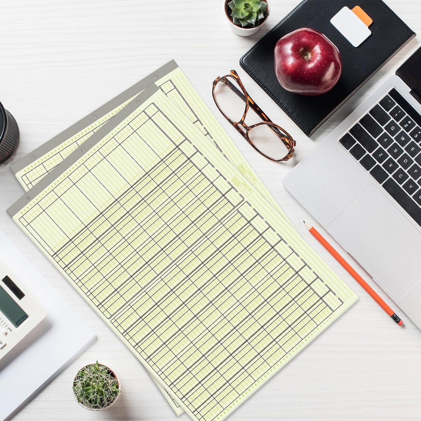 Zhanmai 5 Pack 250 Sheets Analysis Columnar Books 3 Hole Accounting Ledger Book Ledger Paper Pad Columnar Pad for Business, 50 Sheets/Pack, Single Page Format, Green(13 Columnar,16.31 x 11)