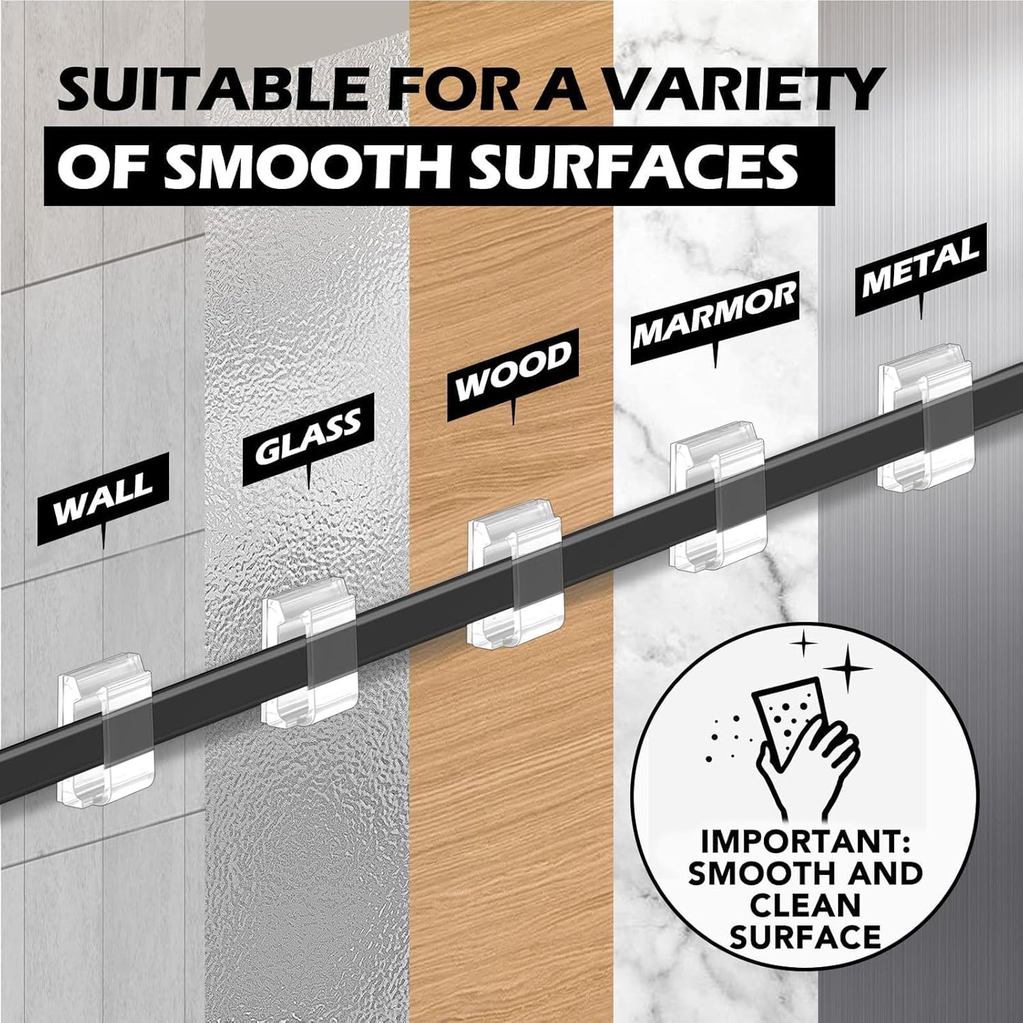 AGPTEK Ethernet Cable Clips, 60 PCS Adhesive Wire Clips, Flat Cord Clips Small Cable Holder Management for Home Wall Flat Ethernet Network Cord Organizer, Decoration Fairy Light Sticky Hooks, Clear