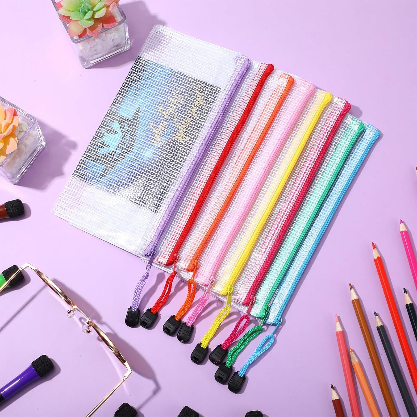 Jetec 32 Pcs Mesh Zipper Bags Toy Storage Bikini Organizer Bag Bolsas para Guardar Trajes De Baño Waterproof Zipper Reusable Pouch Puzzle Multipurpose for Storage Office(Stylish Color,9.5 x 4.5 Inch)