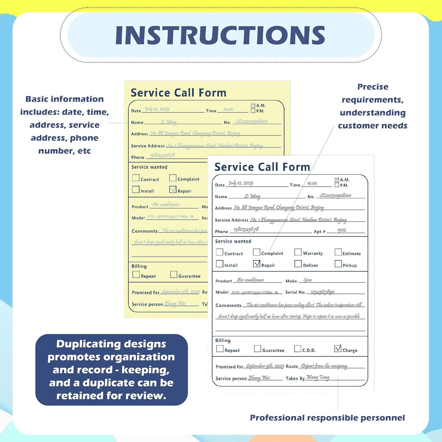 400 Sets Service Call Correspondence Forms Book 8.5x11 Inch 2 Part Carbonless 4 Message Sets per Page Call Log Book Phone Message Book Invoice Receipt Book for Repair Service (2)