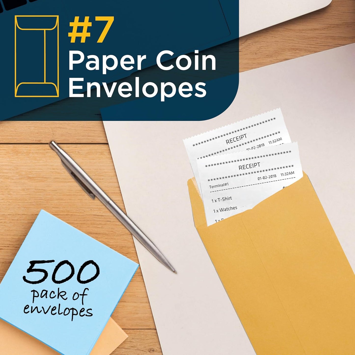 Guardian #7 Paper Coin Envelopes - Made in America with Gummed Flaps, Pack of 500 Blank Cash Envelopes for Coins, Receipts, Seeds, Small Parts Storage, and More, 3 ½ x 6 ½ Inches, Brown