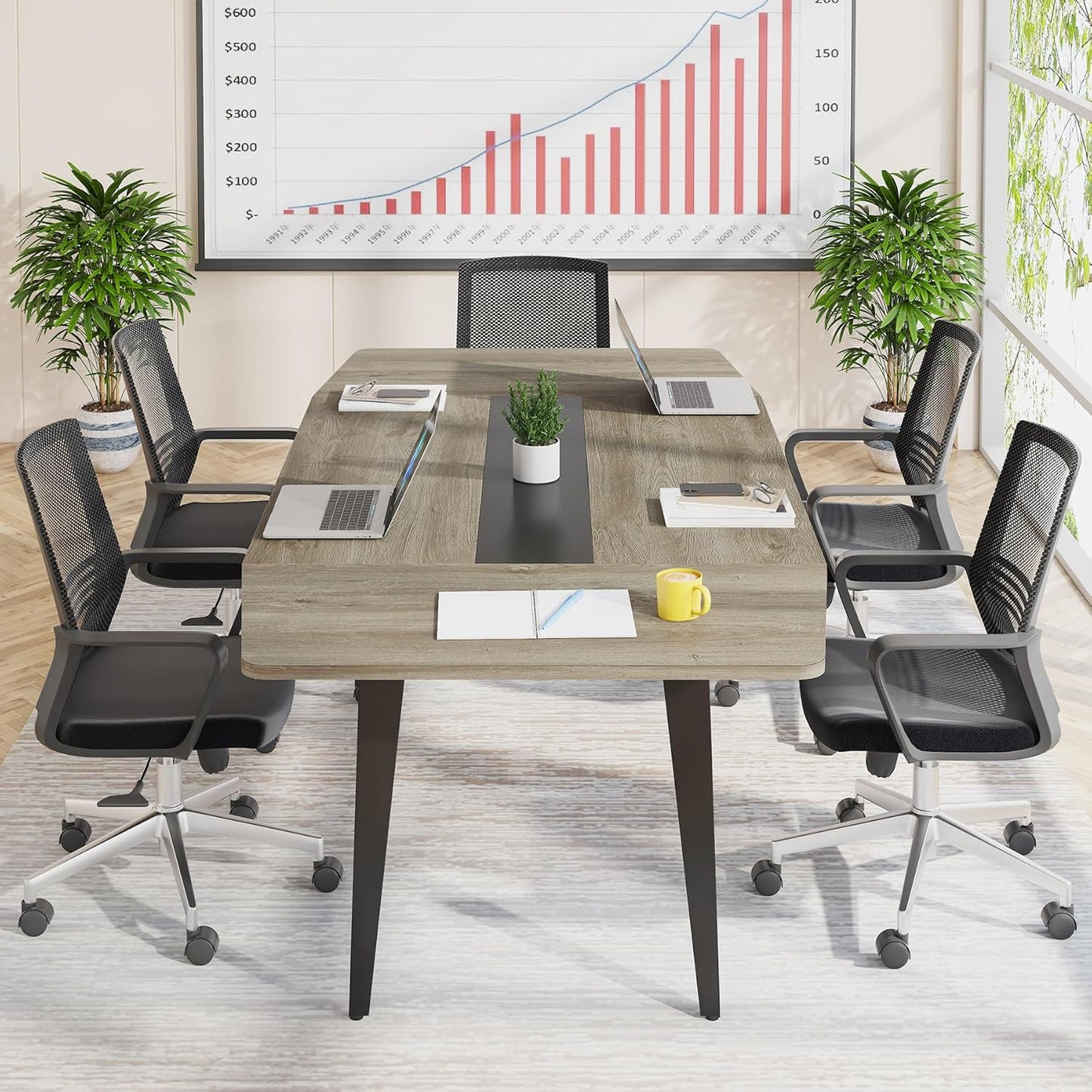 Tribesigns 6FT Conference Table, 70.86L x 35.43W x 29.52H Inches Boat Shaped Meeting Table, Industrial Grey Seminar Table for Office Meeting Conference Room