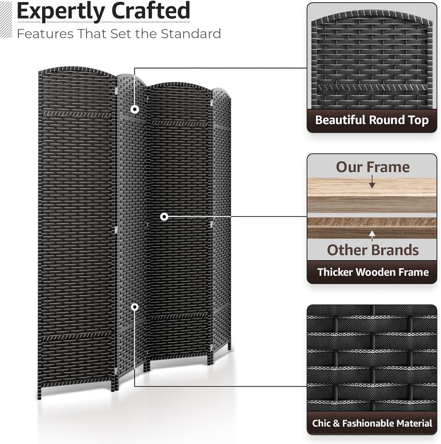 Sorbus 4 Panel Room Divider 6 ft. Tall - Privacy Screen, Extra Wide Double Hinged Panels, Mesh Hand-Woven Design, Partition Room Dividers and Folding Privacy Screens, Wall Divider for Room Separation