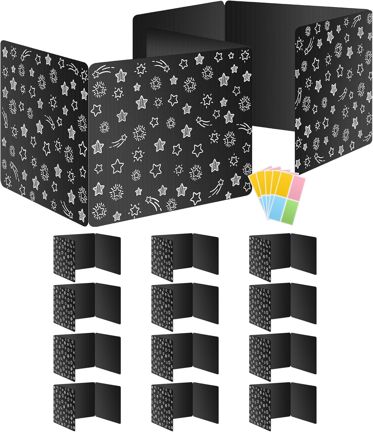 Black 12-Pack Desk Dividers for Students, Waterproof Plastic Study Carrel Divider, Durable Testing Dividers for Classroom Teacher Supplies, Easy to Clean Privacy Shield Folder Boards for Student Desk