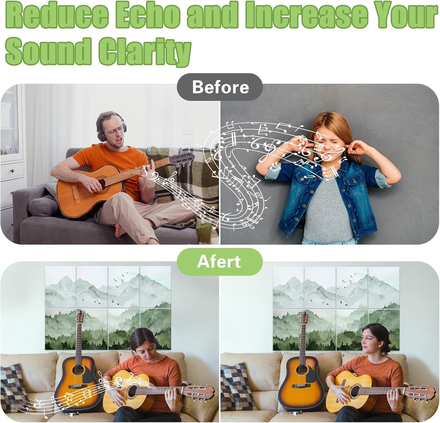 Art Acoustic Panels 8 Pack, Sound Proof Panels for Walls, 48"X32" Self-adhesive Sound Absorbing Wall Art, Decorative Acoustical Panels, Acoustic Treatment for Recording Studio(Misty Forest)