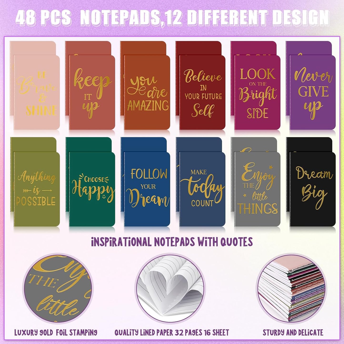 96 Pcs Bulk Motivational Pens Inspirational Notepads Set, Small Pocket Motivational Quote Notebooks and Ballpoint Pens, Mini Journals Gift Set for Kids Students Teachers School Office Prizes Supplies