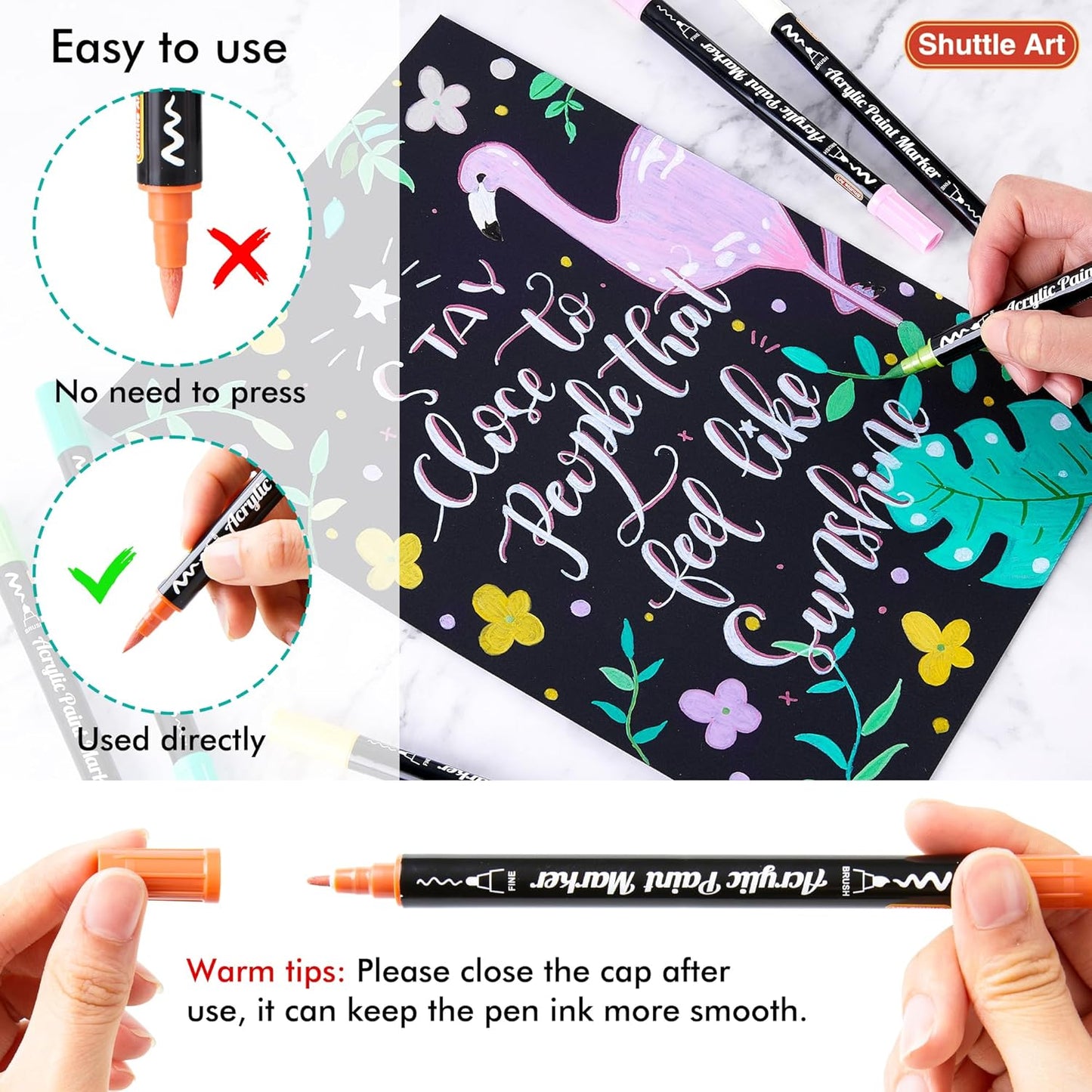 28 Pastel Colors Dual Tip Acrylic Paint Markers, Brush Tip and Fine Tip Acrylic Paint Pens for Rock Painting, Ceramic, Wood, Canvas, Plastic, Glass, Stone, Calligraphy, Card Making, DIY Crafts