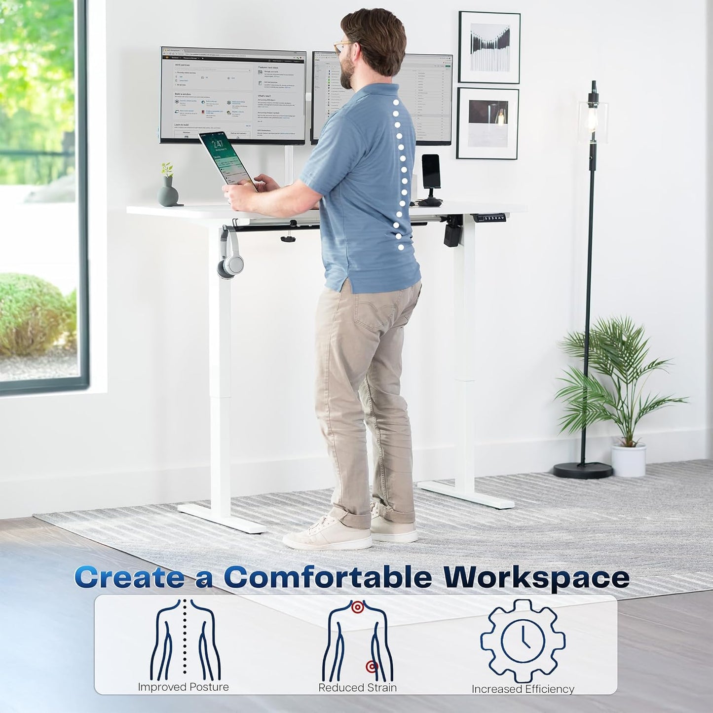 VIVO Electric 55 x 28 in Standing Desk, Memory Height Adjustment, 1B Series, One-Piece White Top, White Frame, DESK-KIT-1W55W