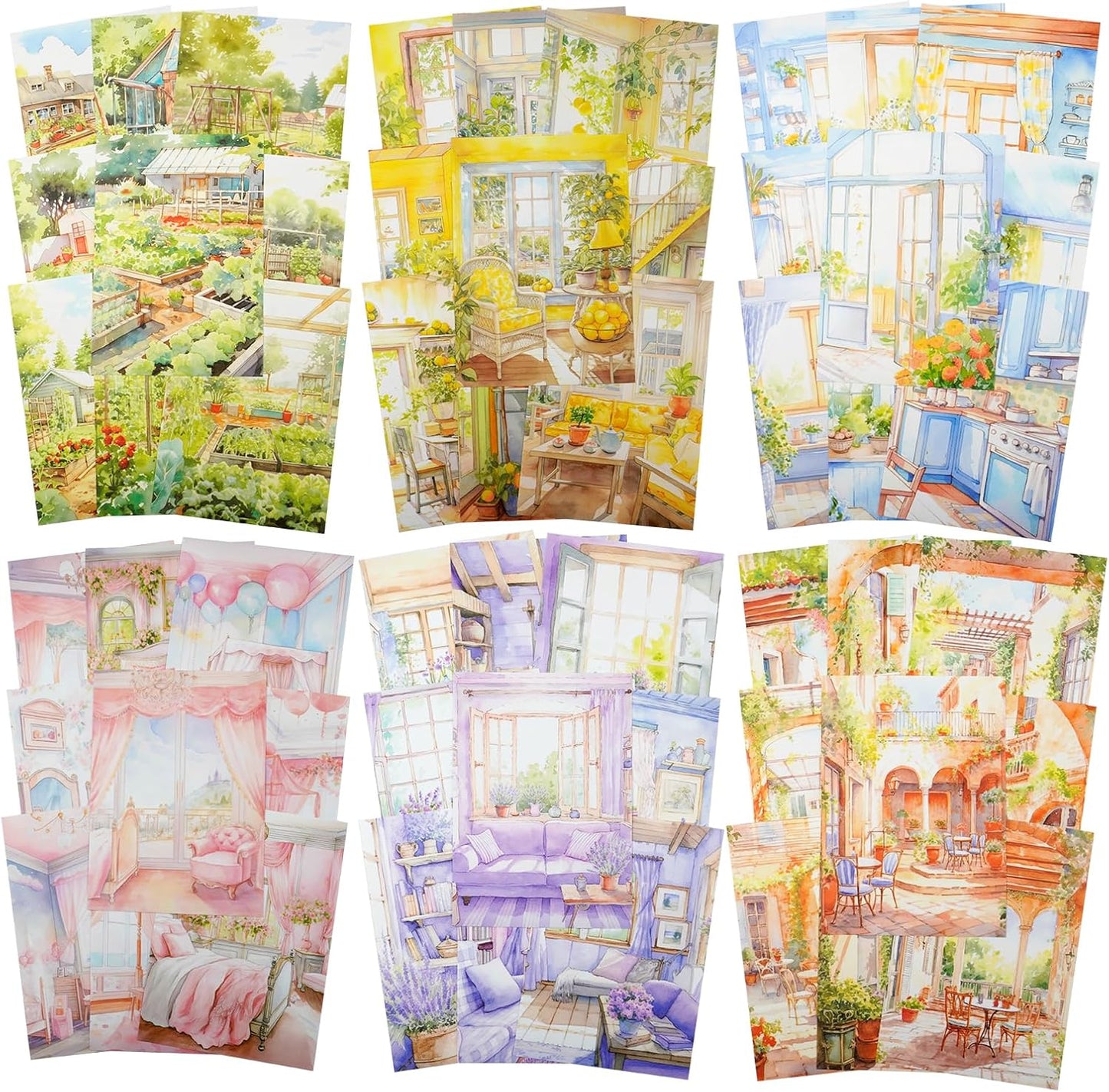 Cozy Interior Scene Washi Stickers, 60PCS Vintage Home Aesthetic Stickers for Scrapbooking Journaling Crafting Planner