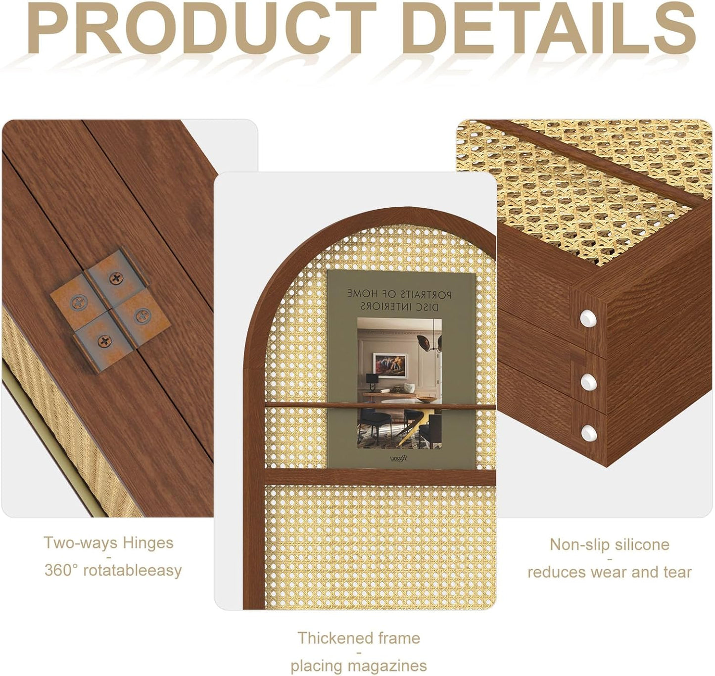 Rattan Room Divider with Bookshelf,Privacy Screen for Home Office & Bedroom,Portable Partition, Wooden Frame