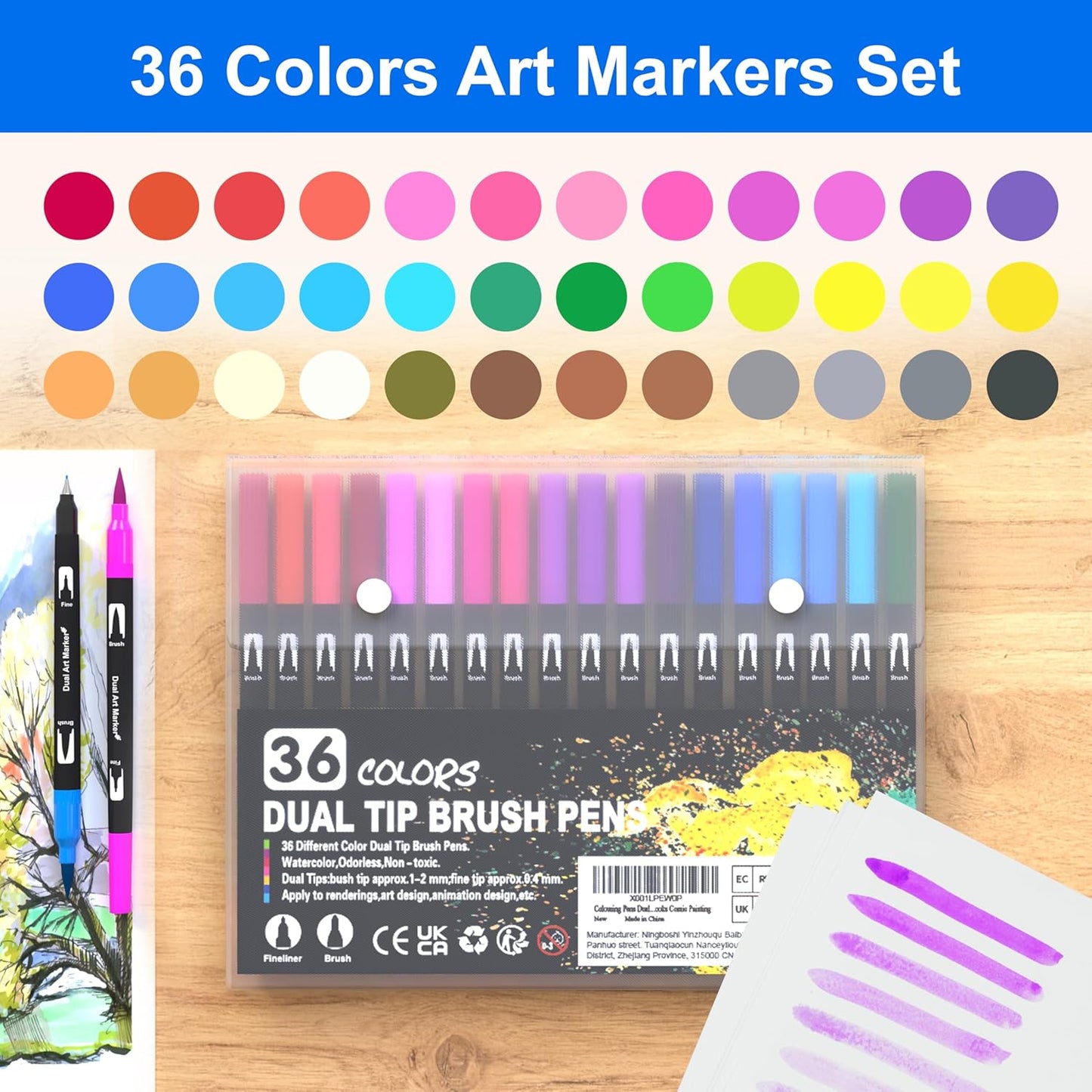 Dual Brush Marker Pens, 36 Colors Art Markers with Fine and Brush Tip Coloring Markers for Adults, Marker for Journaling Calligraphy Drawing Sketching Doodling Illustrating