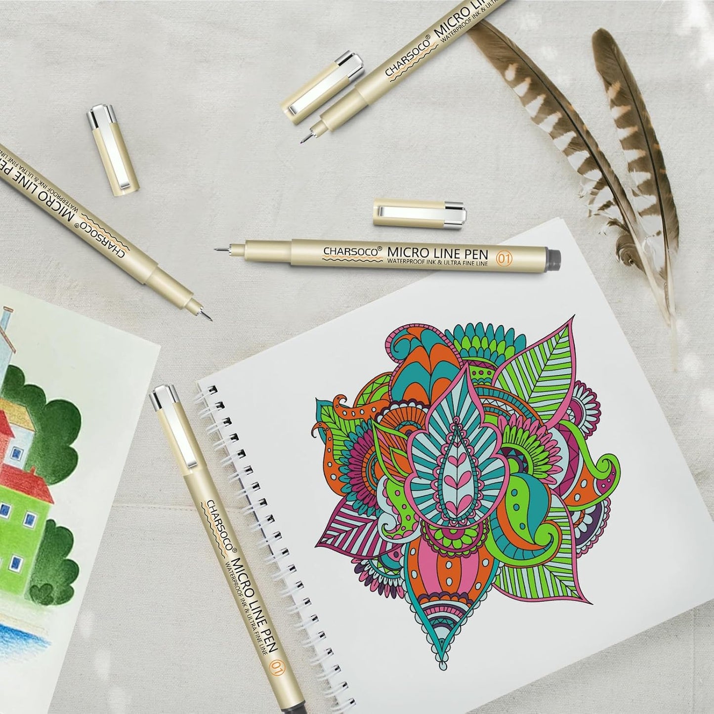 01 Micro Pen, 12 Colors Fine Point Pen, 0.25mm Fineliner Ink Pens for Artist Illustration, Waterproof Archival Ink, Sketching, Anime, Manga, Technical Drawing and Scrapbooking