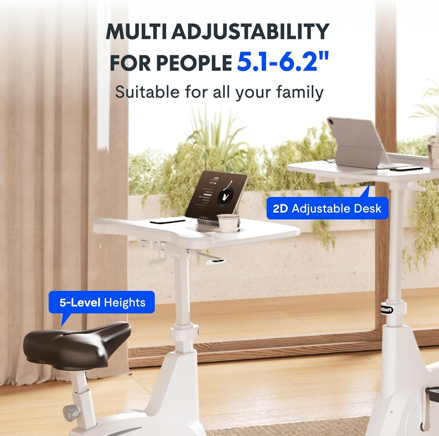 FLEXISPOT 3-in-1 Small Standing Desk Adjustable Height Movable Rolling Desks Laptop Desks Workstation with Integrated Pedal Exerciser Wide Seat, Desk for Home Office Corner Small Space, White