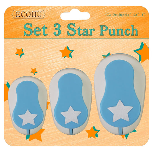 Set 3 Star Paper Punch 0.3'' / 0.63'' / 1'', Scrapbooking Hole Punches Crafting, Design for Office Supplies, Card Making, DIY Photo Album.
