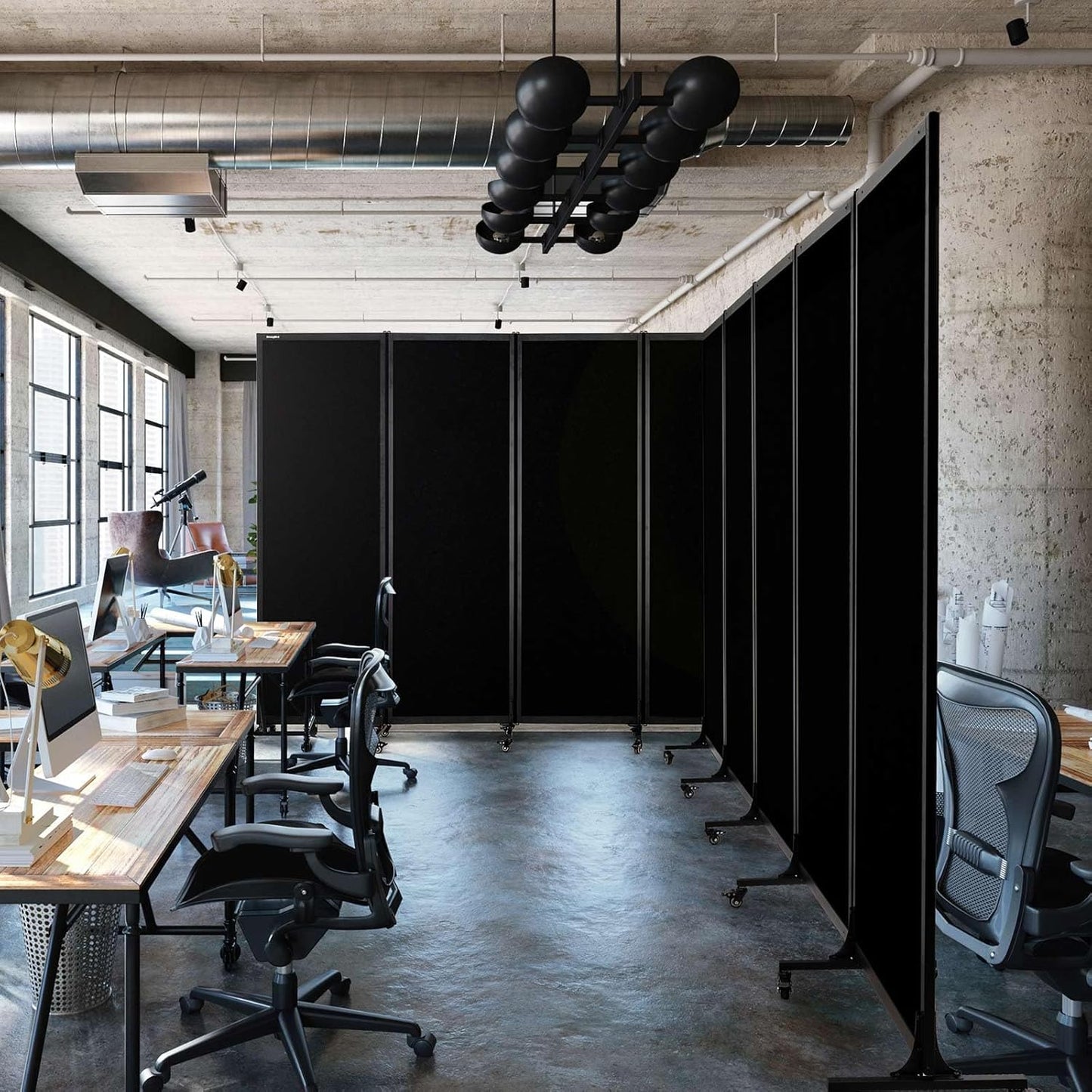 Upgrade Version Room Partition and Divider, Freestanding Rolling Dividers with Wheels,Office Privacy Screen Divider Wall,Classroom Felt Dividers,10'6"L* 6'7"H,5 Panel,Black