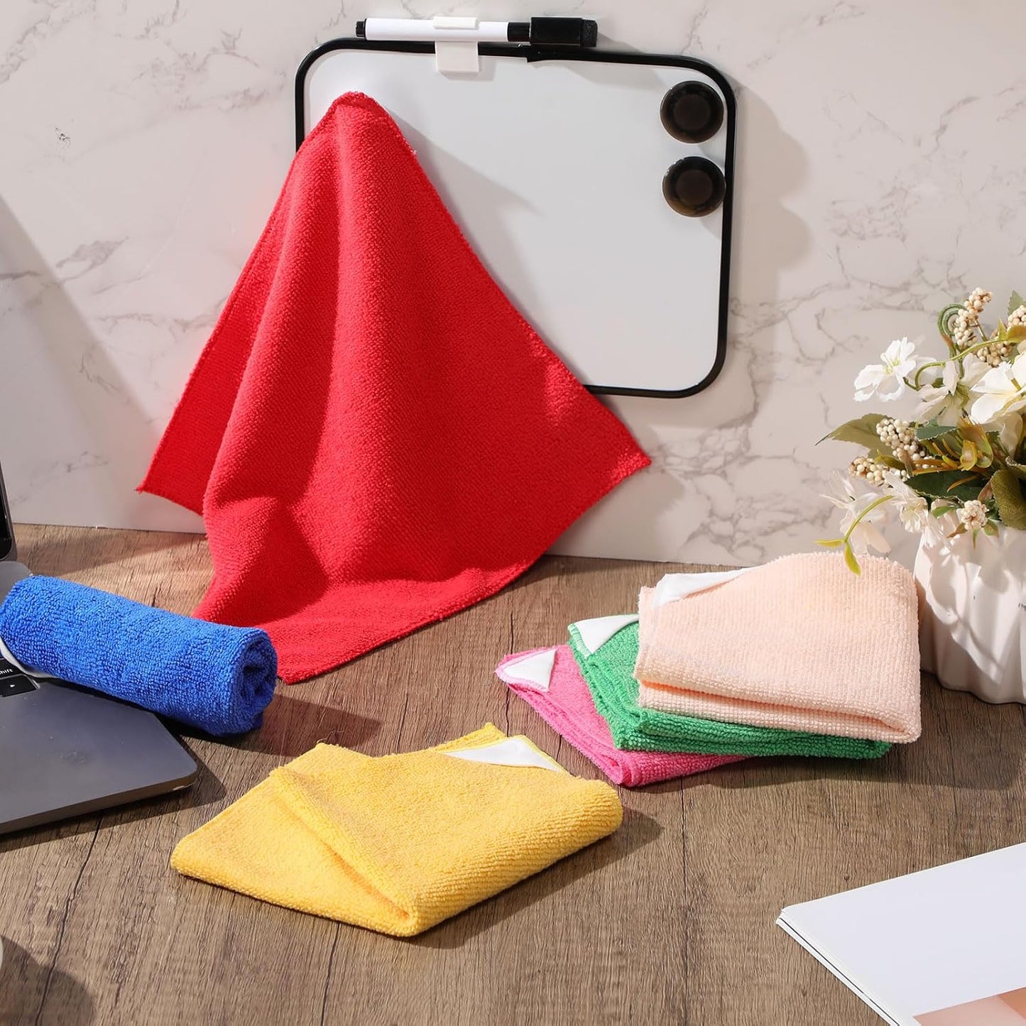 6 Pack Magnetic Whiteboard Cleaning Cloth Extra Strong Magnetism 10'' X 10'' Colorful Microfiber Dry Erase Cloth Reusable Washable Whiteboard Eraser for Classroom, Home and Office Use(Murphys Color)