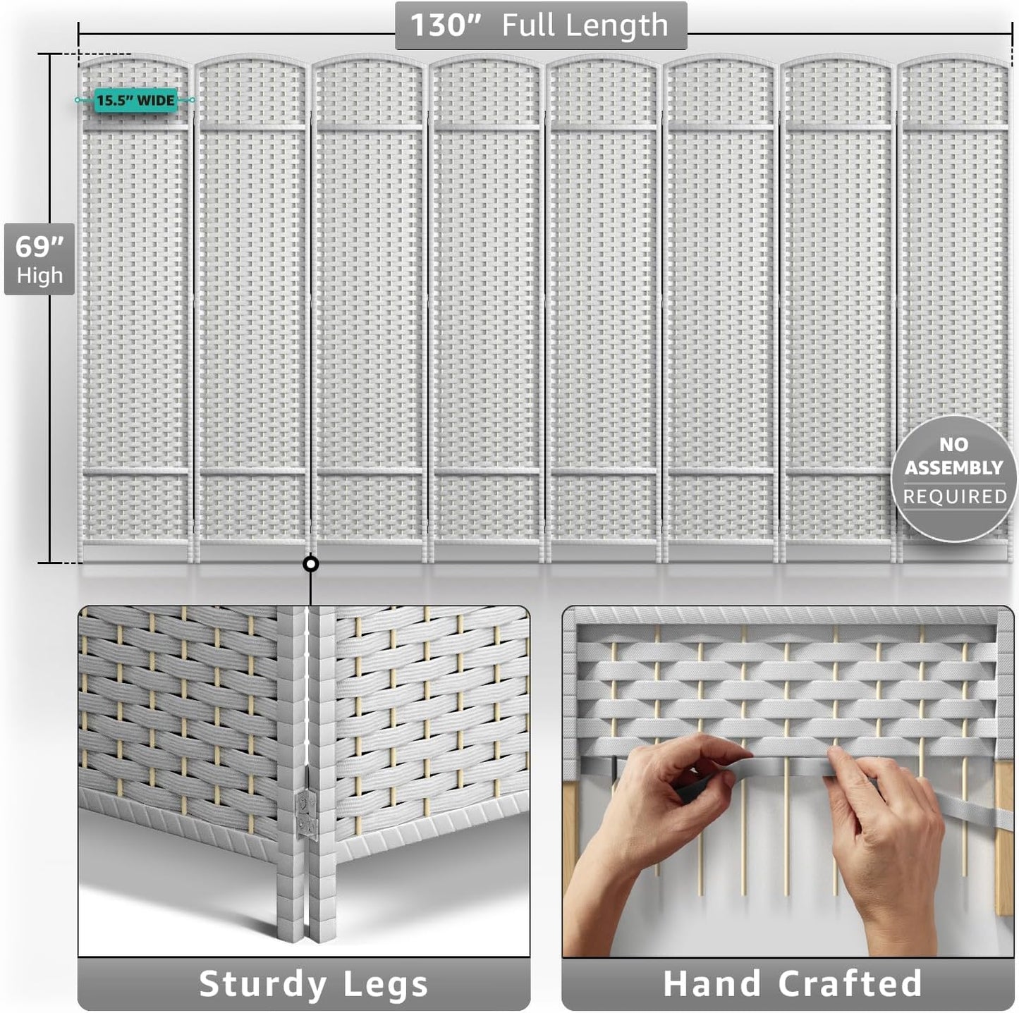 Sorbus 8 Panel Room Divider 6 ft. Tall - Privacy Screen, Extra Wide Double Hinged Panels, Mesh Hand-Woven Design, Partition Room Dividers and Folding Privacy Screens, Wall Divider for Room Separation