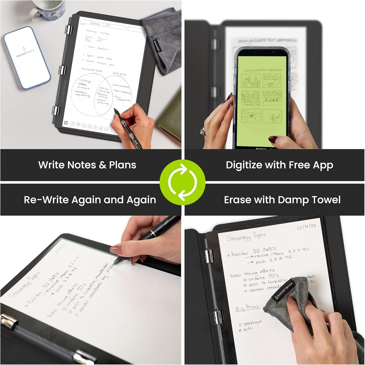 Rocketbook Pro 2.0 Reusable Professional Smart Notebook, Executive Size 7x9, Black - Lined & Dot Grid Pages, App-Connected, Erasable, Premium Cover, Ideal for Work Notes and Business Meetings