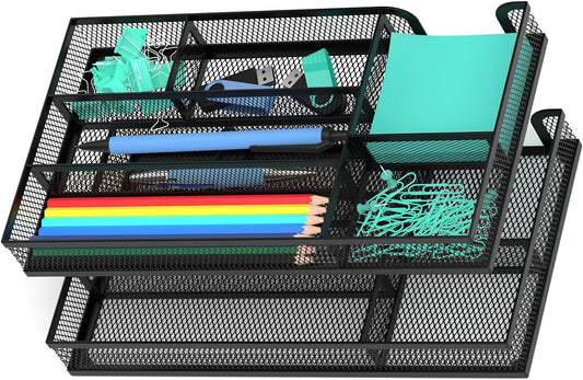 Desk Drawer Organizer, Metal Mesh Dividers Organizer (Blak-2P, Small)