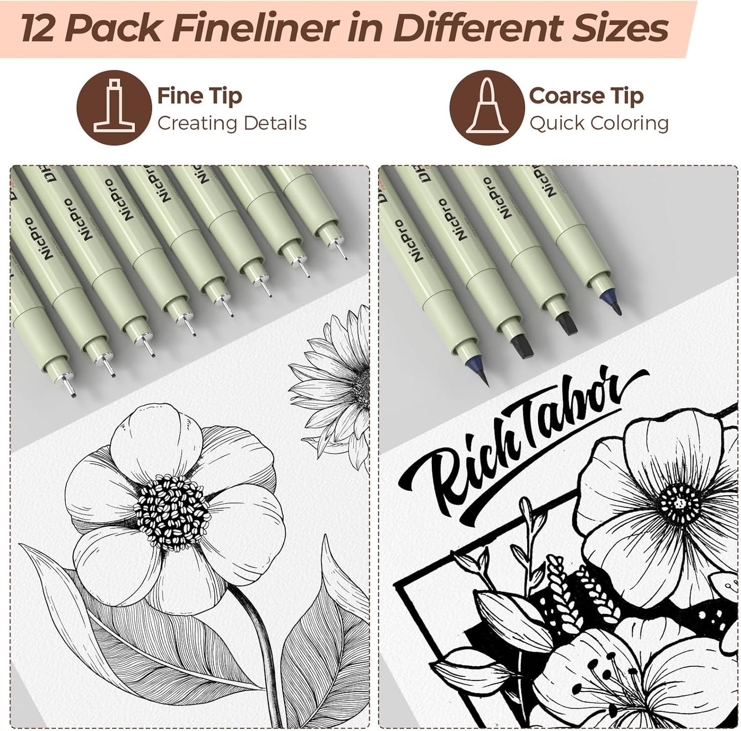 Nicpro 58 PCS Art Drawing Supplies Kit in Leather Case, Art Mechanical Pencil Set with Metal Drafting Pencil 0.3 & 0.5 & 0.7 & 0.9 & 2mm, 12 Micron Pen, Sketch Book, 30 Tube Lead Refills for Sketching