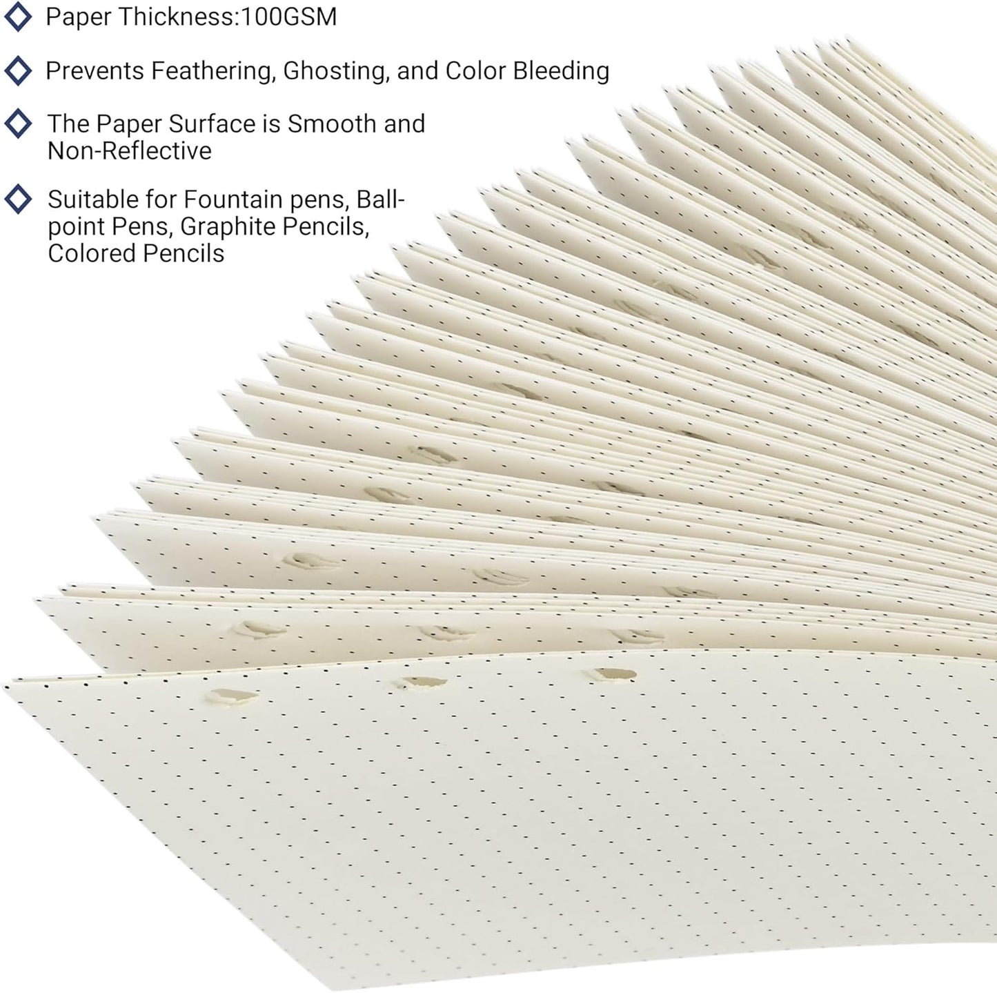 A6 Dot-Ruled Refill Paper, 100gsm Thick Beige No-Bleed Sheets (80-Pack), Pre-Punched – Fits A6 6-Ring Binders for Office, School & Teachers