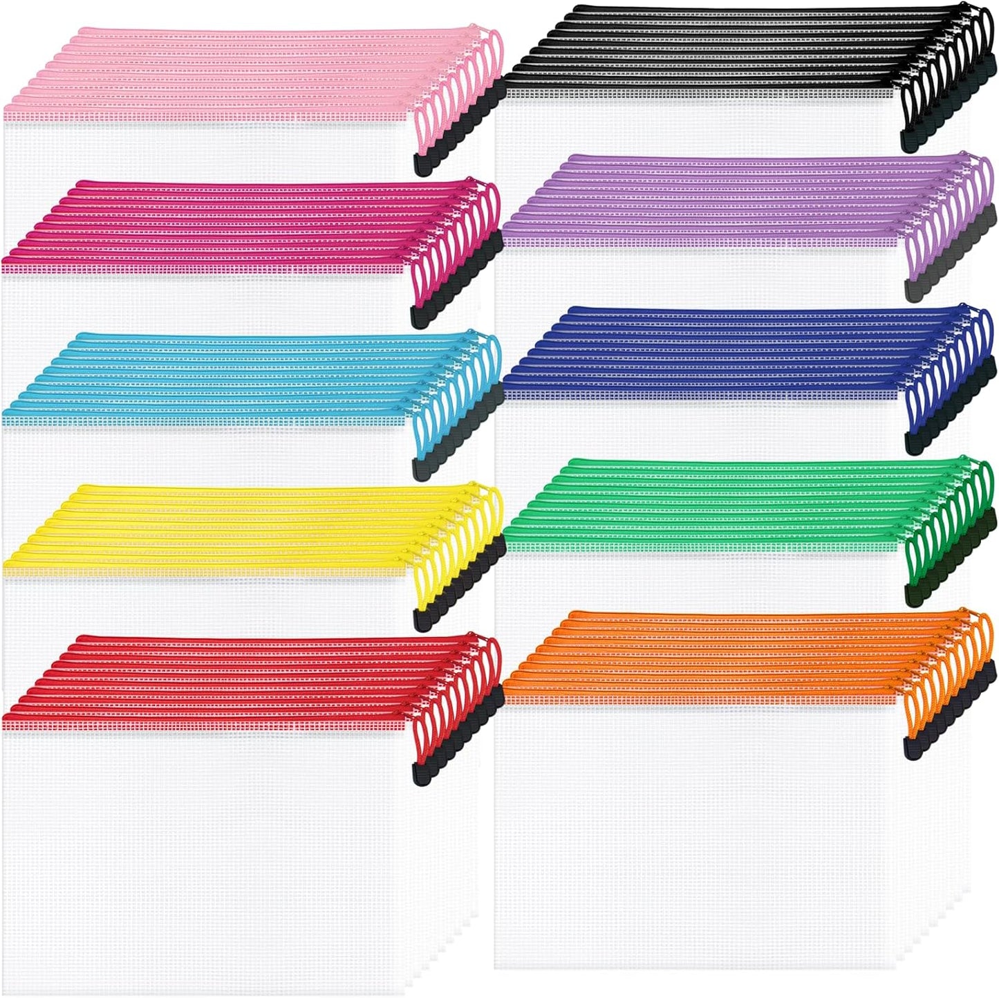 100Pack Mesh Zipper Pouch Bags, Waterproof A4 Letter Size Document Zipper Pouches for Storage, Teacher School, Toys, Puzzle, Office, 10 Colors