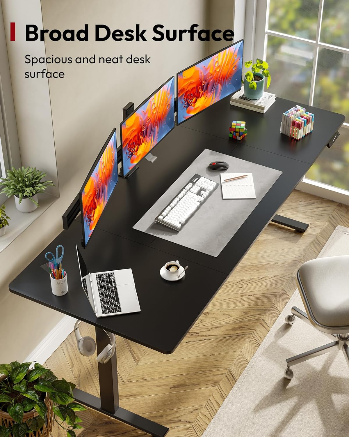 SANODESK Electric Standing Desk 79 x 32 Inches Height Adjustable Stand Up w/6-Button Ergonomic Computer Desk with Splice Board for Home Office, Black Frame + Black Tabletop