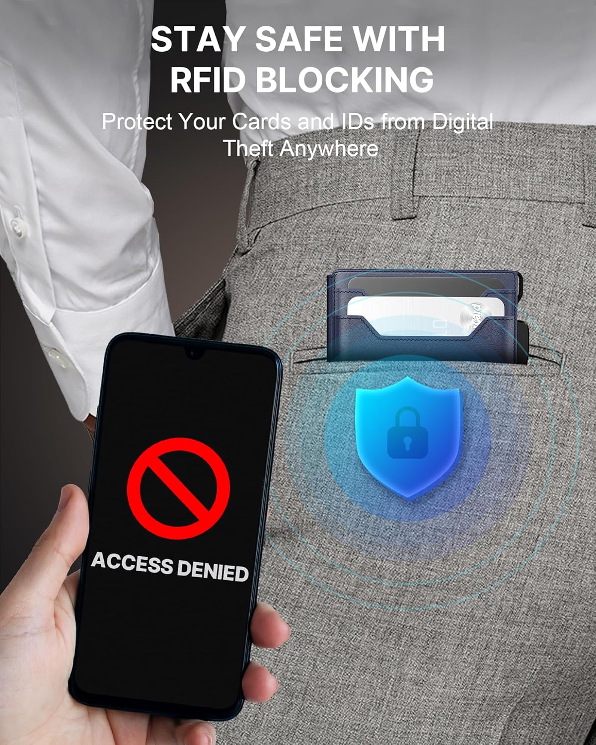 typecase Wallet for Men: Rfid-blocking with Money Clip Slim Leather Bifold ID Window Smart Pop Up Card Case Front Pocket Wallet with Gift Box (Navy Blue)