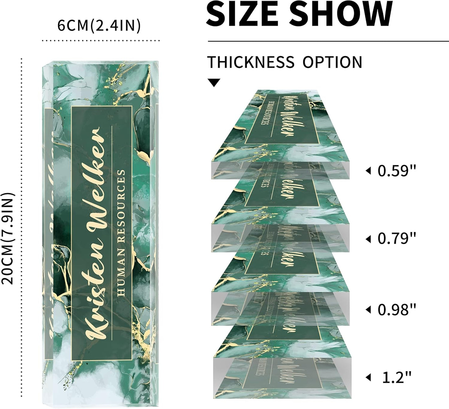 Desk Name Plate Personalized, Premium Green Phnom Penh Marble Acrylic Desk Name Plate, Personalized Name Plate for Desk, Office Decor for Women or Men Coworkers, Boss, Employee, Teacher