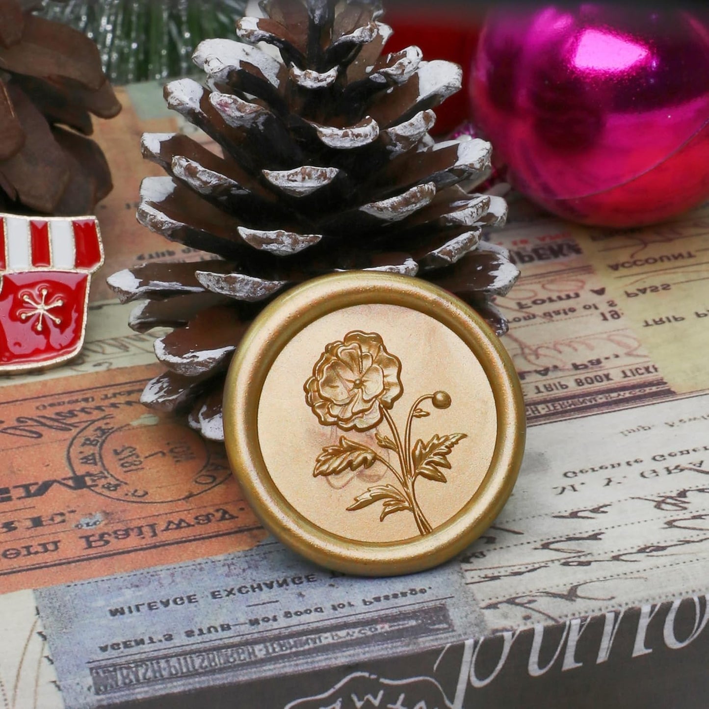 SWANGSA Wax Seal Kit, 3D Flower Stamp with 200pcs Sealing Wax Beads, Great for Embellishment of Wedding Invitations, Wine Packages, Gift Wraps