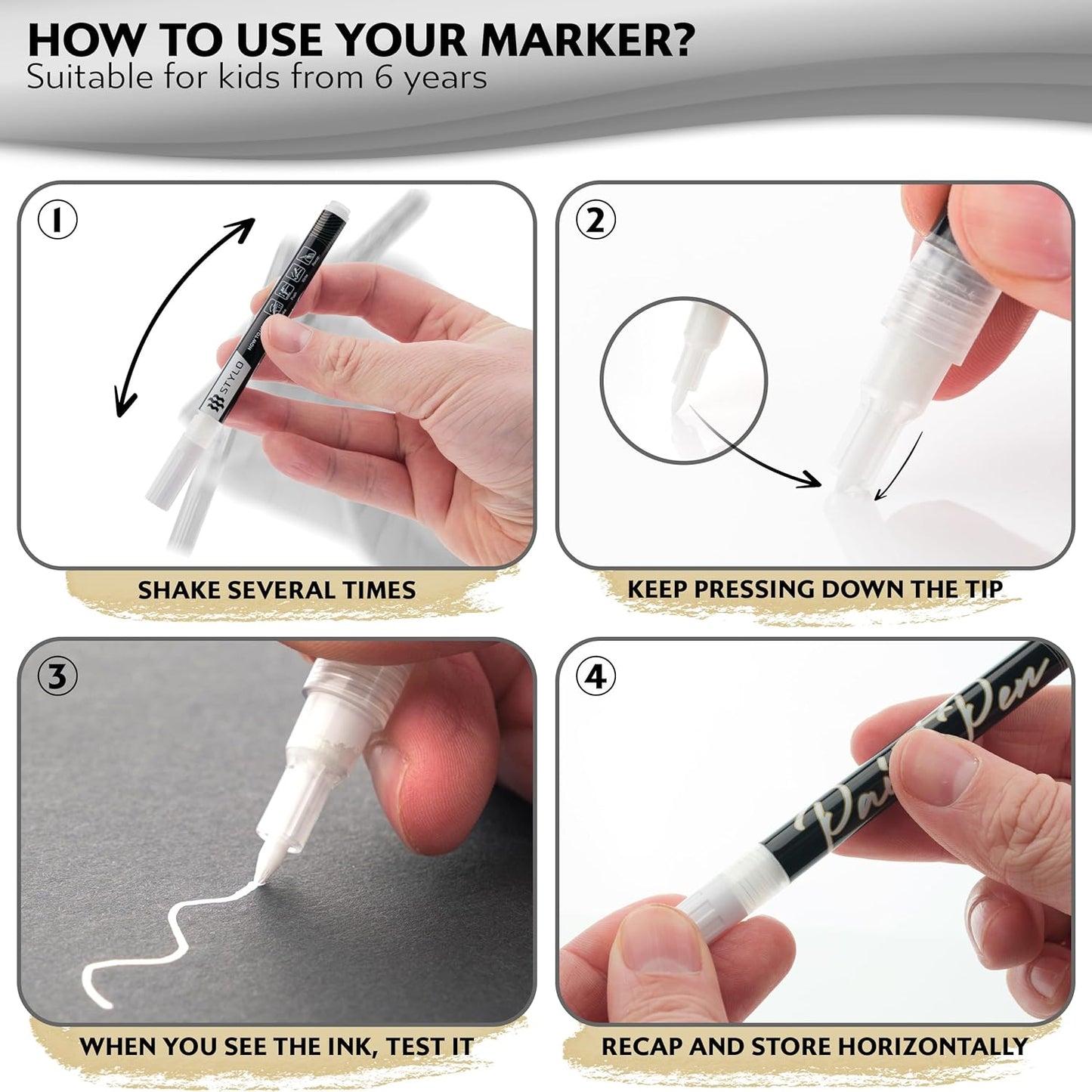 Stylo 8 Count Acrylic Metallic Pens - White Paint Pens - Fine Tip Permanent Acrylic Metallic Paint Markers for Rock Painting, Glass, Wood, Ideal for Arts and Crafts (Pack of 8, White)