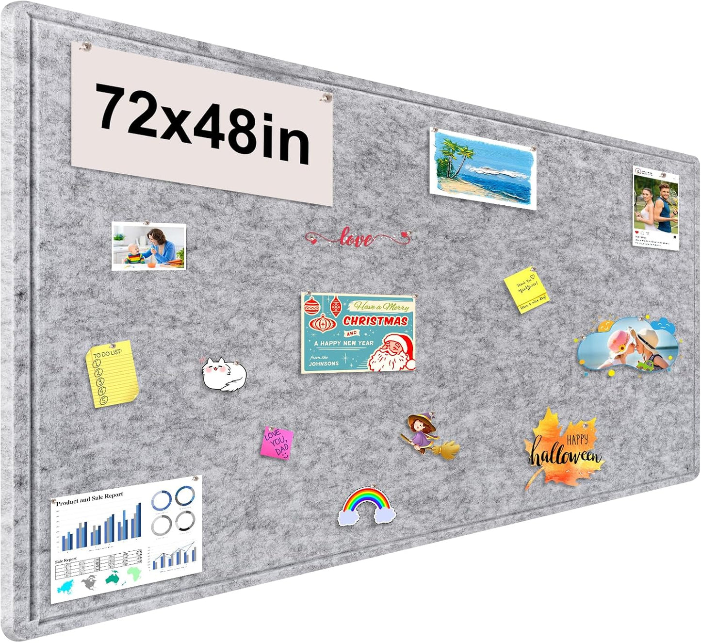 Large Bulletin Board, 72x48 Inches Cork Board Alternative, Large Felt Board Decorative Pin Board for Wall, Foldable Photo Board Self-Adhesive Vision Board with 36 Pushpins Light Gray