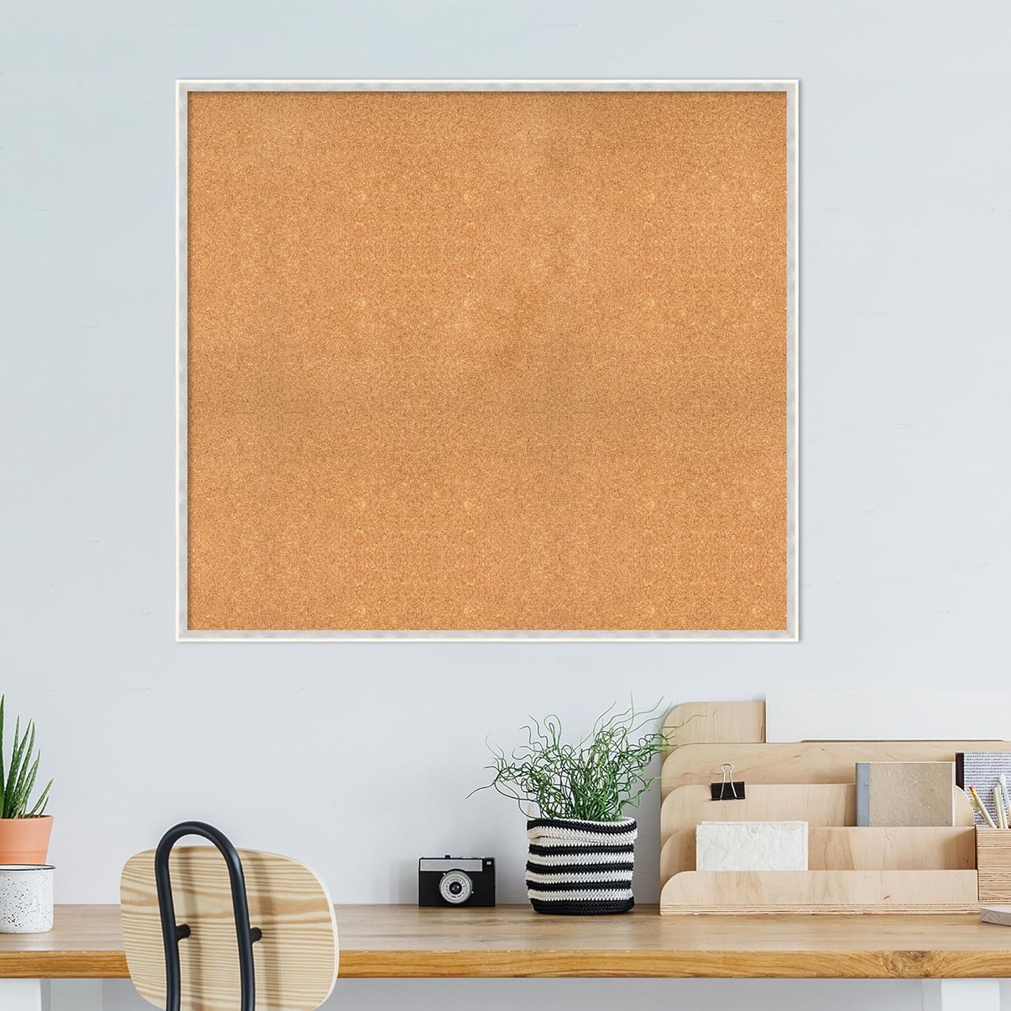 Amanti Art Natural Cork Board for Wall, 37x41 Vision Board with White Frame, Oversize Corkboard Office Decor for Home Organization, Modern Corkboard Pinboard to Display Items for Home Organization in