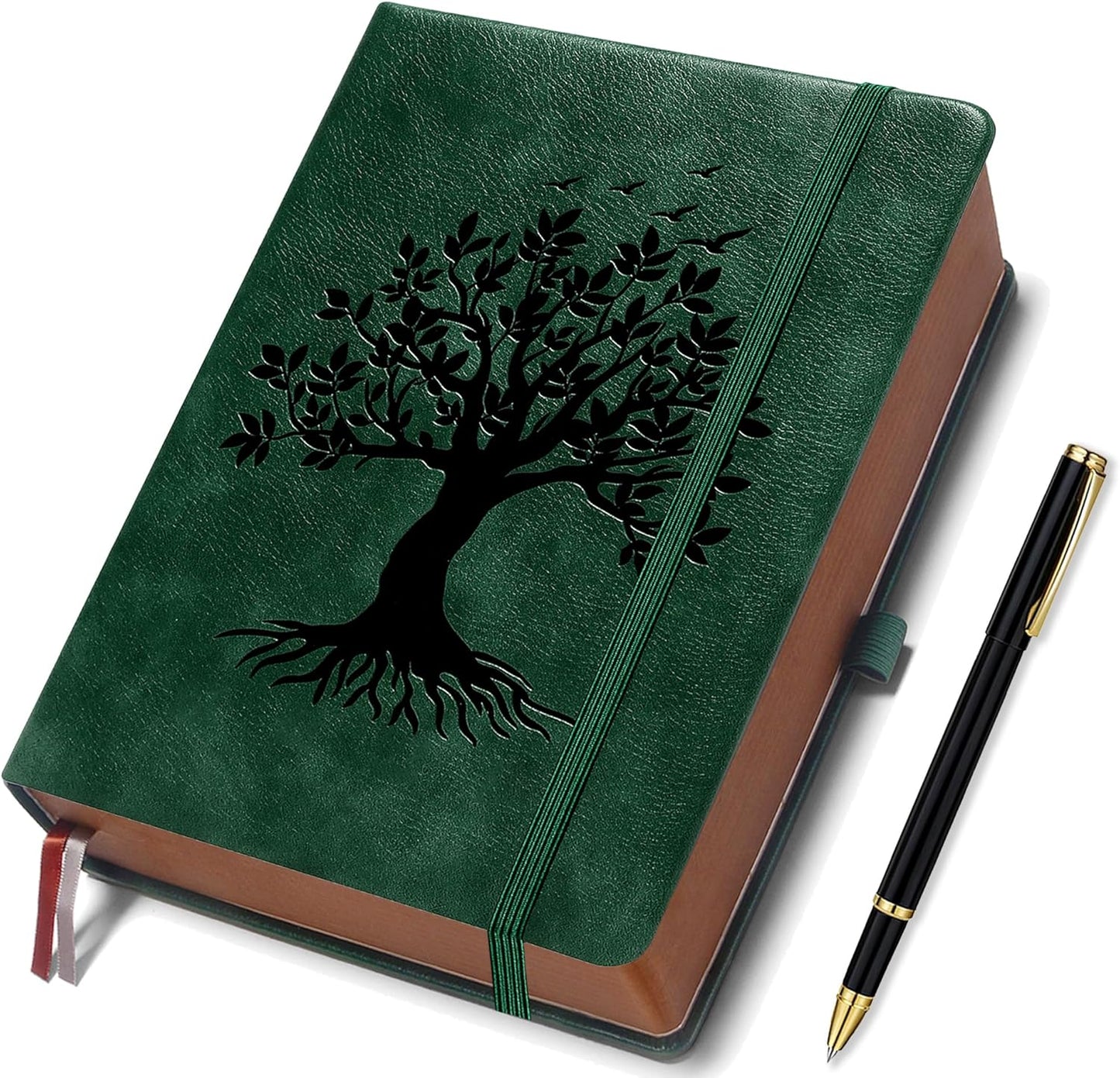 ZXHQ 360 Pages Thick Lined A5 Journaling Notebook, Hardcover Journal for Women Men Writing Notebook, Fine Inner Pocket, Tree of Life Design, 100Gsm Paper - Dark Green
