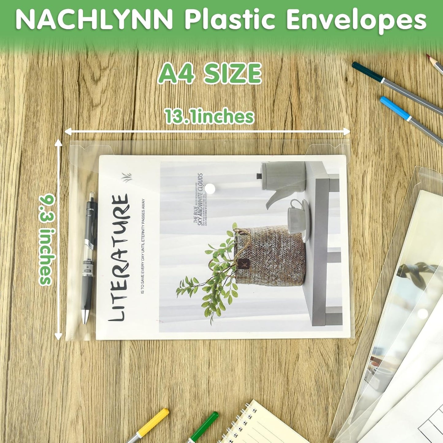 NACHLYNN 18 Pack Plastic Envelopes Poly Envelopes with Snap Closure A4 Size Clear Document File Folders Organizers Clear Envelope for School Office Supplies