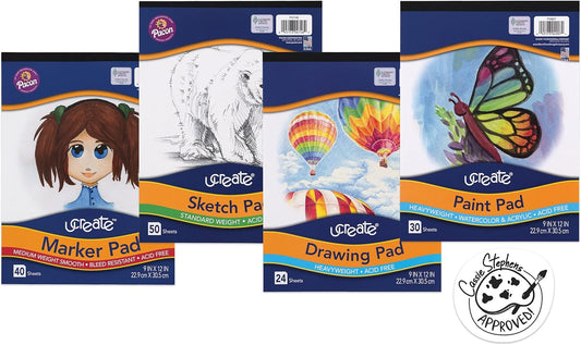 UCreate Art Paper Set of 4, White, 9" x 12", 4 Pads, Drawing, Sketch, Paint, Marker