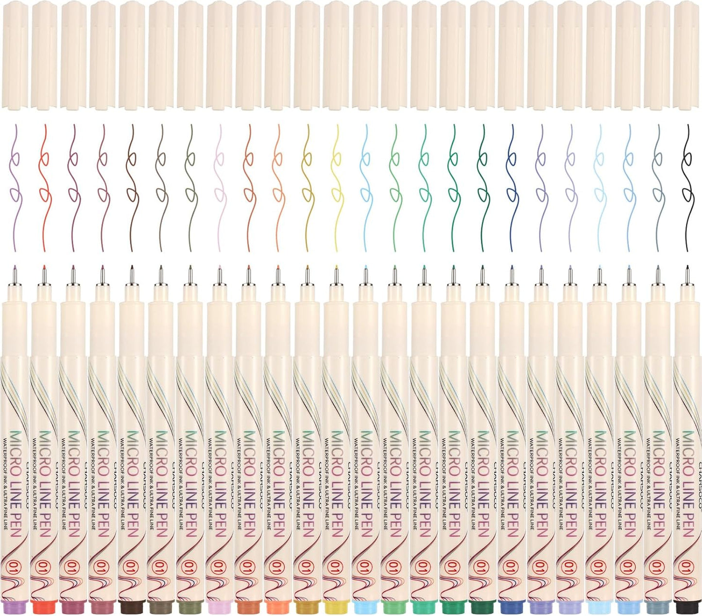 01 Micro Fine Point Pen Set - 24 Waterproof Archival Ink Colors, 0.25mm Fineliner Pens for Art Illustrations, Sketching, Anime, Manga, Technical Drawings & Scrapbooking
