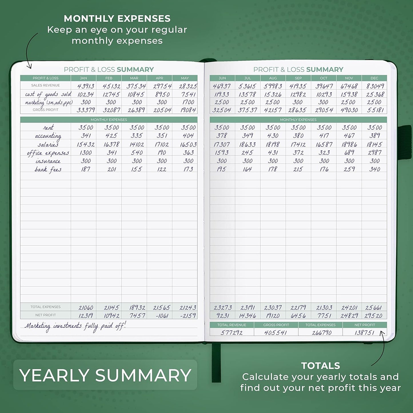 Clever Fox Income & Expense Tracker – Accounting & Bookkeeping Ledger Book for Small Business – 1-Year Record Notebook, A5 (Dark Green)