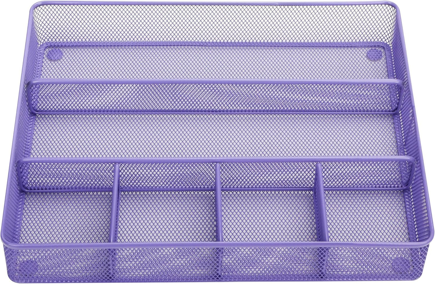 Annova Desk Top Organizer Tray for Office Organization - Metal Mesh - Storage Tray with Dividers for Pens, Desktop Accessories, Bathroom, Kitchen, Makeup and Office Supplies (Large, Purple)