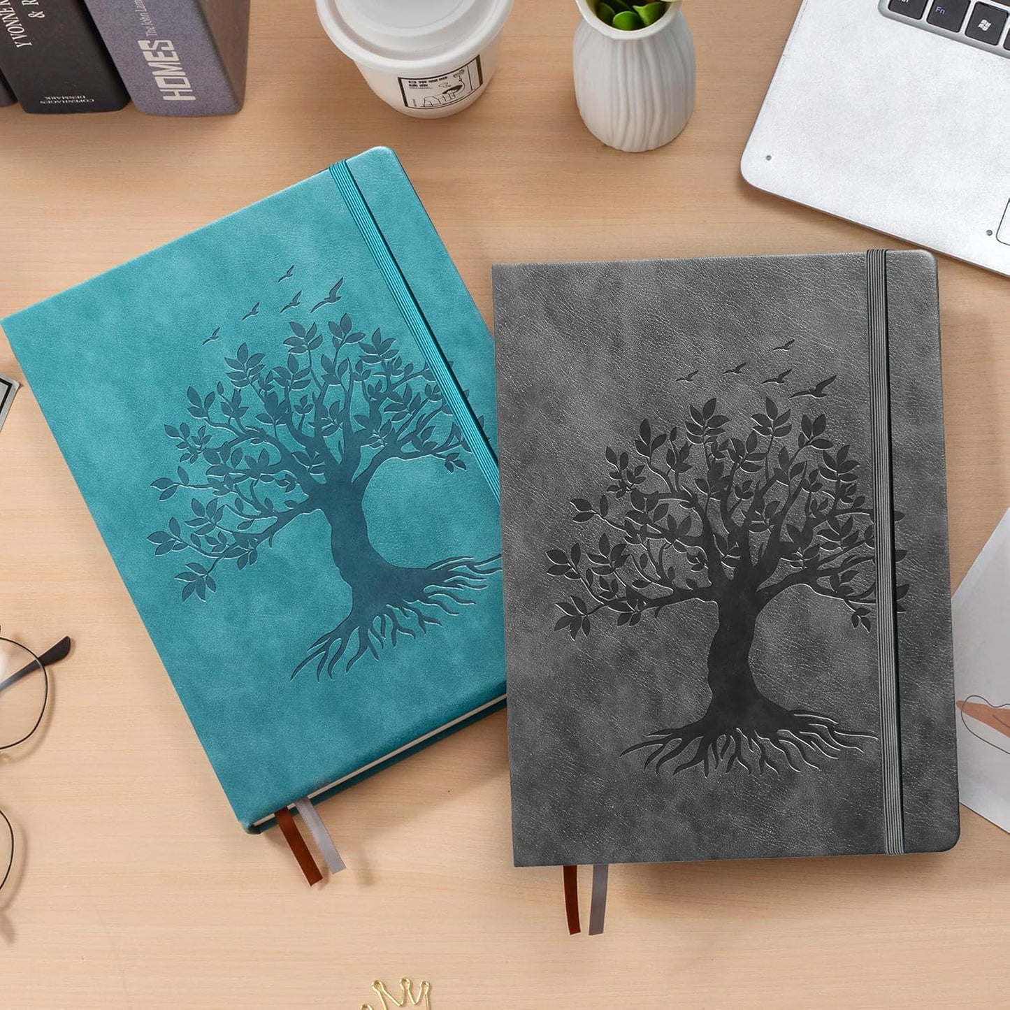 ZXHQ B5 Bullet Dotted Journal Notebook:150gsm Thick Paper, 256 Pages, Dot Grid Hardcover, Tree of Life Design, Fine Inner Pocket - 7.7" × 10" Dark Grey