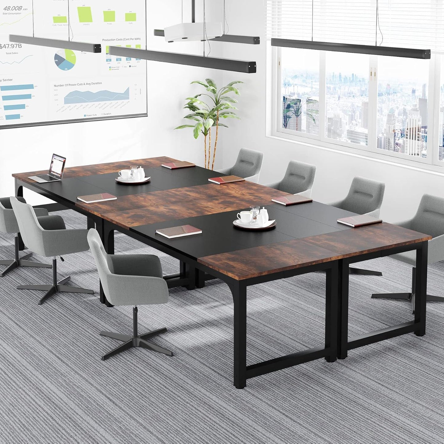 Tribesigns 70.8”Executive Desk, Large Office Computer Desk with Thicken Frame, Modern Simple Workstation Business Furniture for Home Office, Rustic Brown/Black