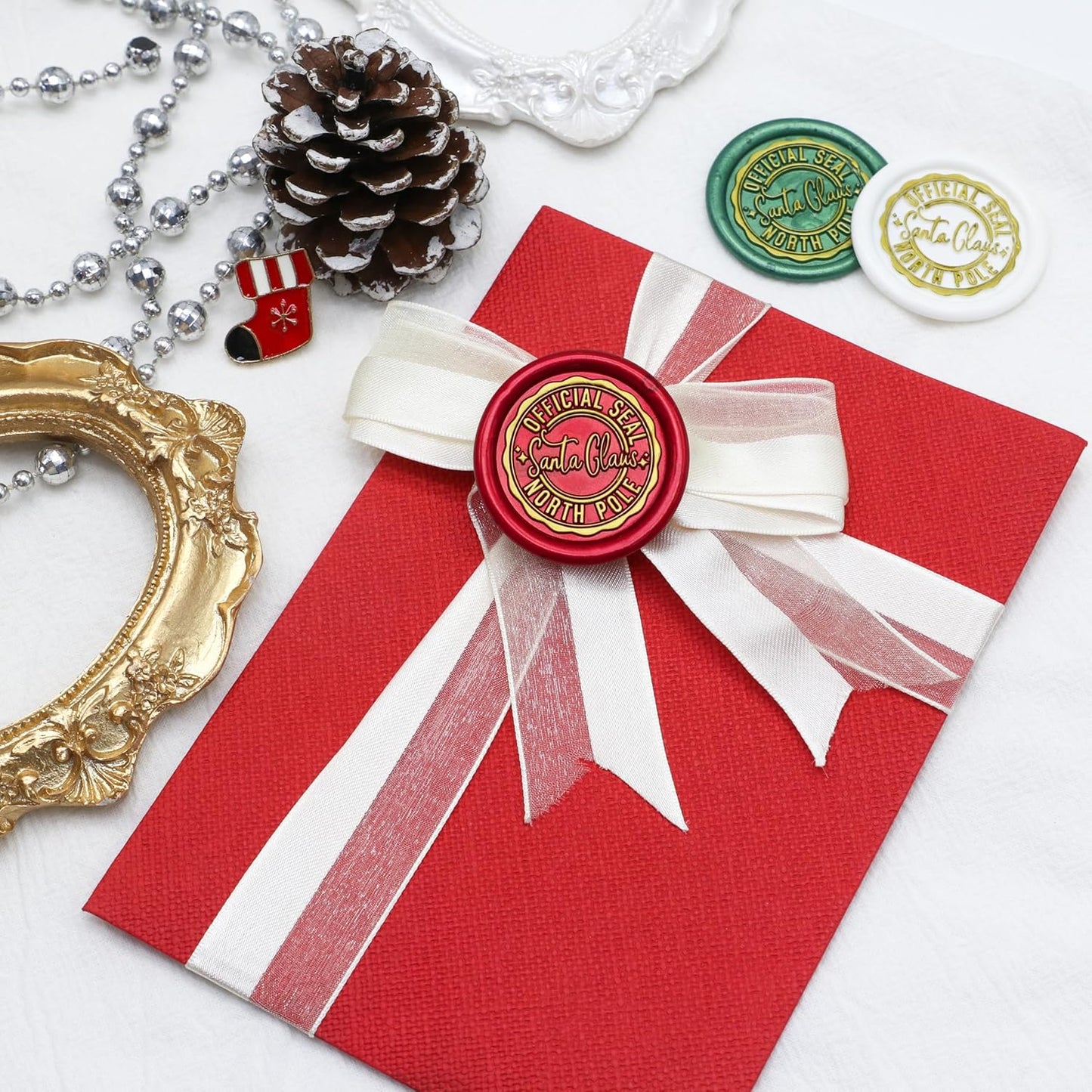 SWANGSA Santa Claus Northpole Official Wax Seal Stamp Kit with 200pcs Sealing Wax Beads, Great for Embellishment of Christmas Cards, Invitations, Wine Packages, Gift Wraps