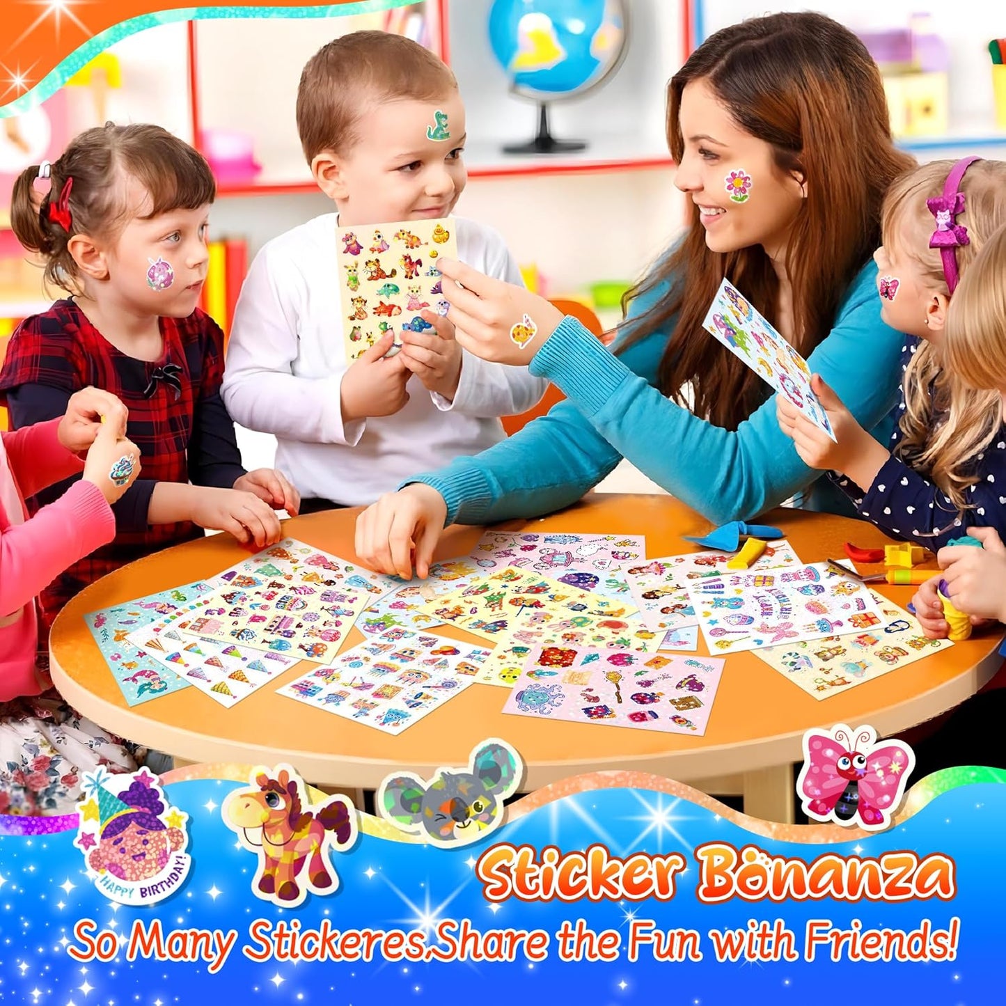 1000+ Holographic Stickers for Kids - 45 Different Sheets of 3 Themes Craft, Animal, Fairy Tale and Birthday Party, Kids Stickers for School Class Gift Wrap Decoration, Gift for Toddlers Boys and Girl