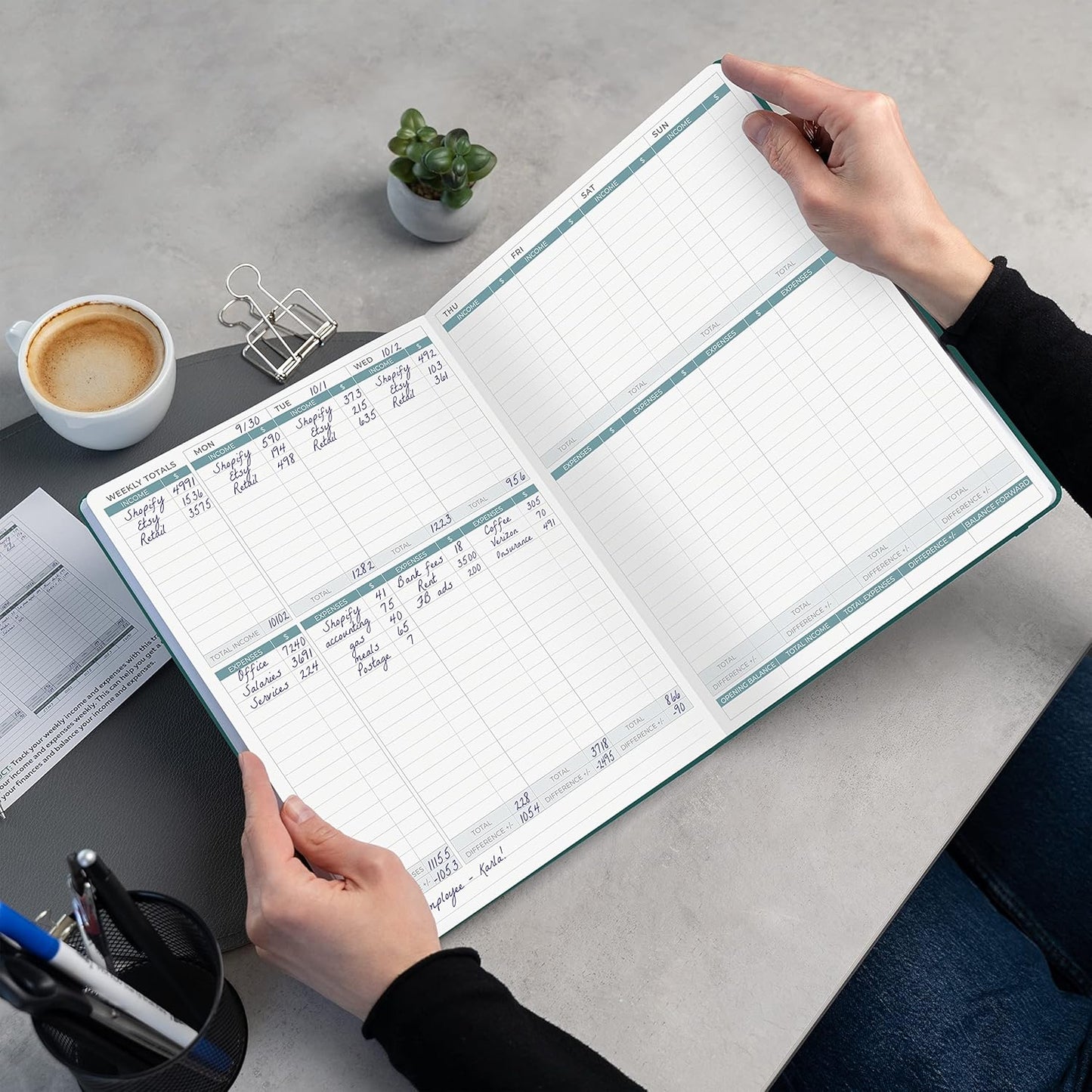 Clever Fox Income & Expense Tracker Large – Accounting & Bookkeeping Ledger Book for Small Business – 2-Year Record Notebook, A4 (Dark Teal)