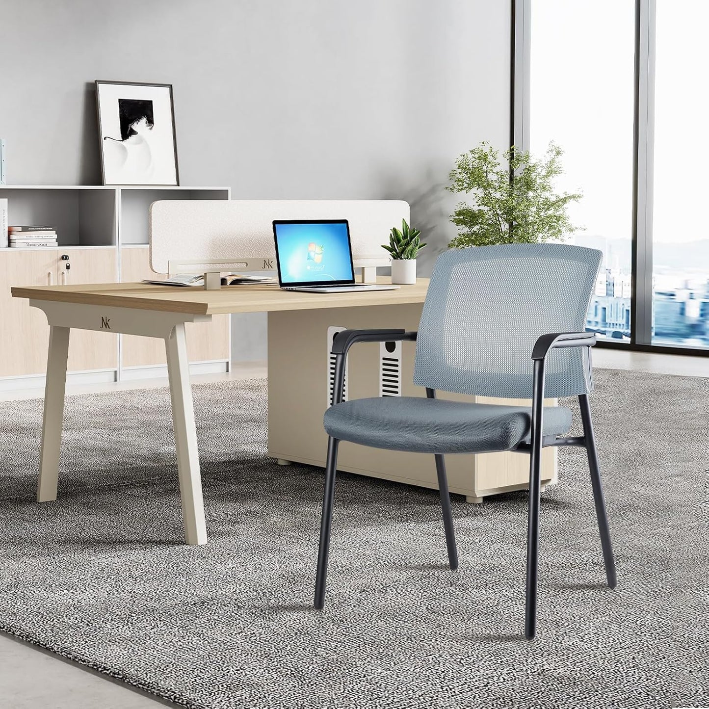CLATINA Office Reception Guest Chair Mesh Back Stacking with Ergonomic Lumbar Support and Thickened Seat Cushion for Waiting Conference Room Gray
