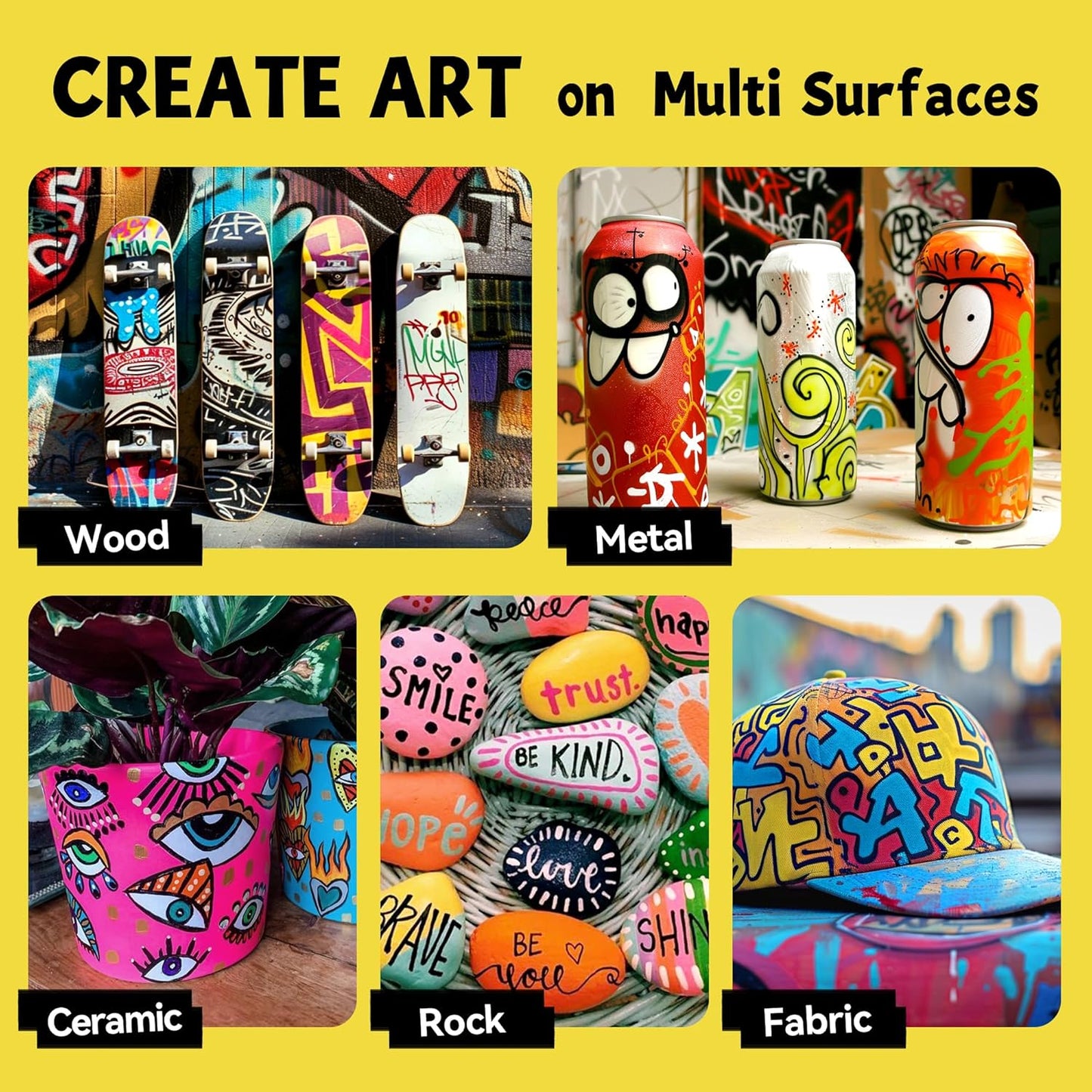 3 Jumbo Permanent Markers Yellow, 15mm Thick Wide Tip, Large Acrylic Paint Markers for Rock Painting, Poster, Graffiti, Stone, Ceramic, Glass, Wood, Canvas