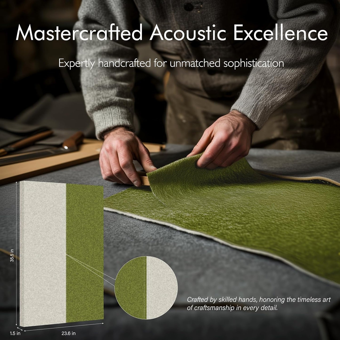 3-Pack Stitched Fabric Acoustic Panels Sound Absorbing,3-Piece 35.5x23.6 Inches Sound Proof Foam Panels for Walls,Sound Dampening Wall Panels for Home,Office.Green and Light Gray