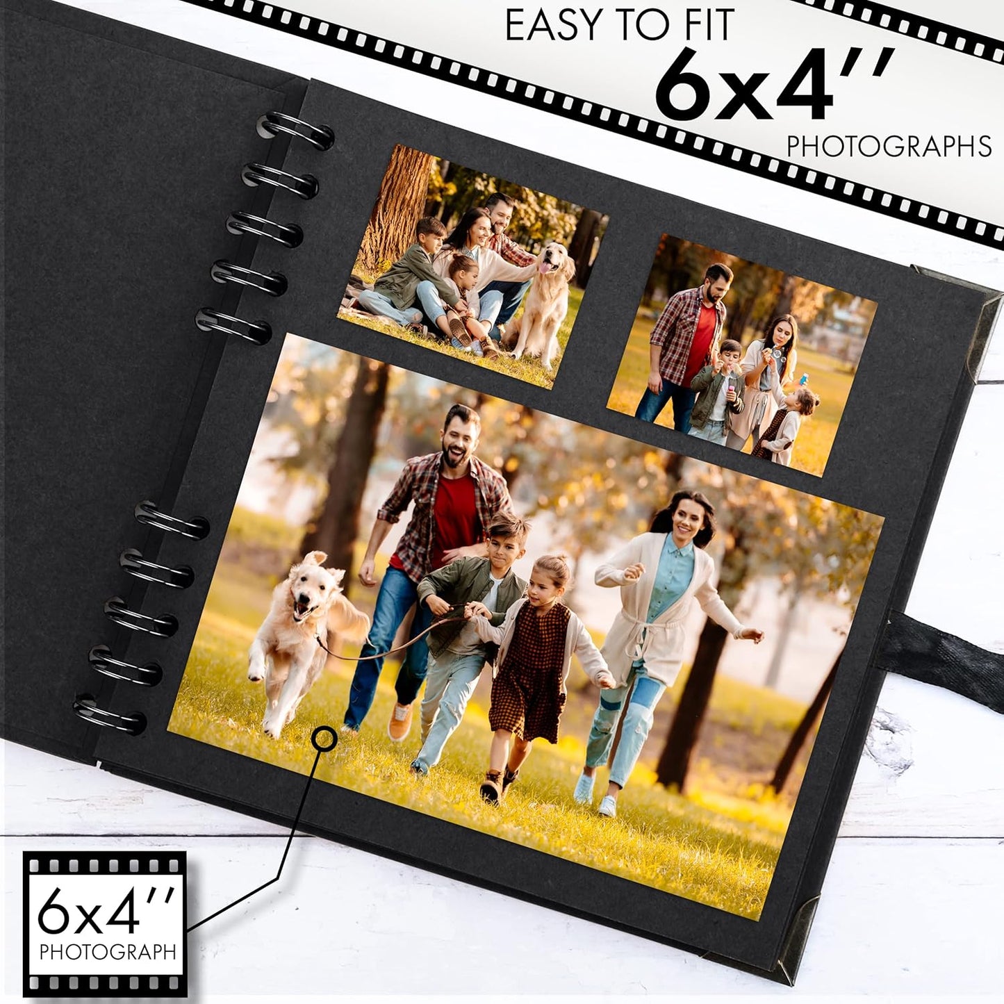 Bstorify Square Scrapbook Photo Albums 36 Pages (7 x 7 inch) Black Thick 250gsm Kraft Paper Scrap Book, Memory Book, Ribbon Closure - Ideal for Your Scrapbooking Albums, Art & Craft Projects